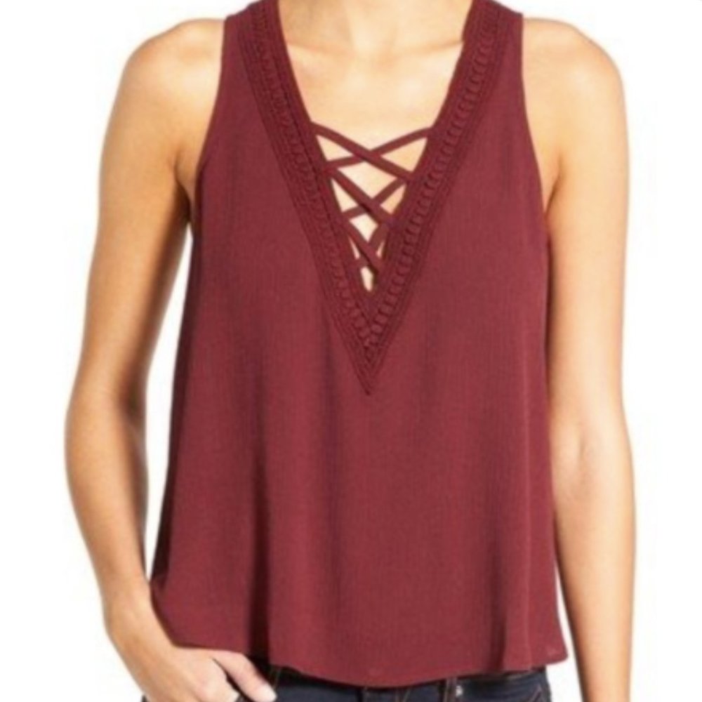 Maroon Cross Front V-Neck Tank